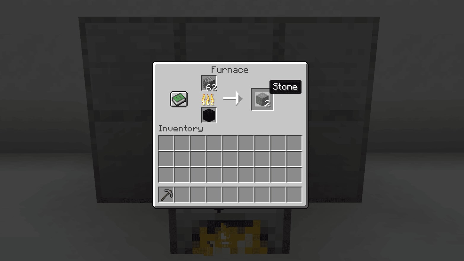 Bruchstein wird in normalen Stein in einem Minecraft-Ofen verwandelt