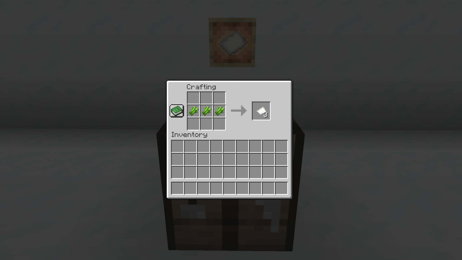 Das Minecraft Papier-Rezept Das Papier-Herstellungsrezept in einer Werkbank