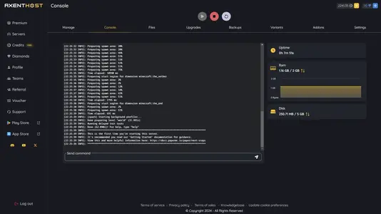 Hosting Administration Console Screenshot