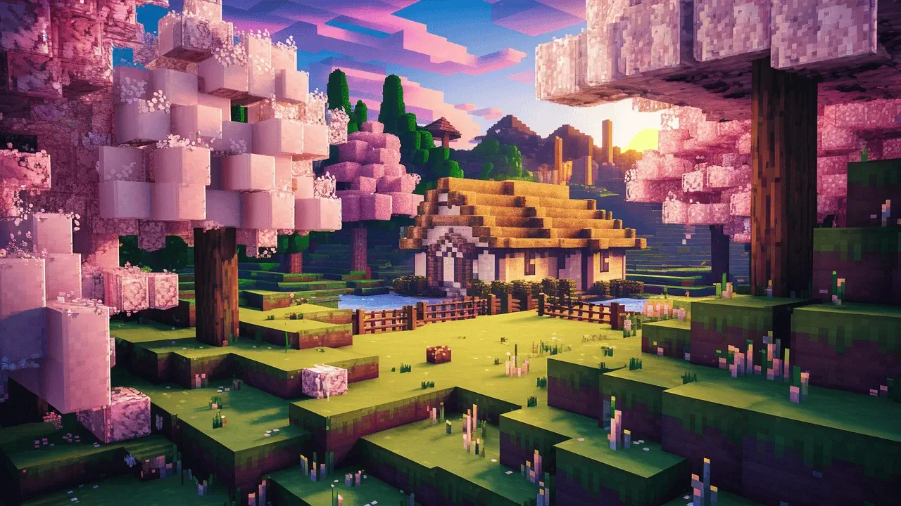 Ein Minecraft-Haus in einem Kirschhain